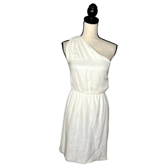 Alice + Olivia White One Shoulder 100% Silk Fitted Waist Mini Linds Dress Sz XS - Picture 1 of 9